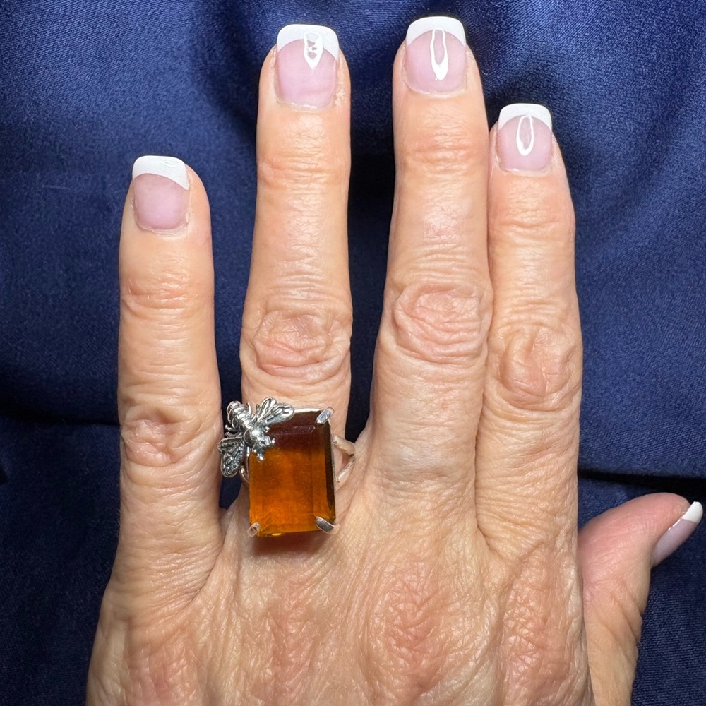 Ring Citrine Gemstone 925 Sterling Silver Honey Bee 🐝 - Picture 8 of 8